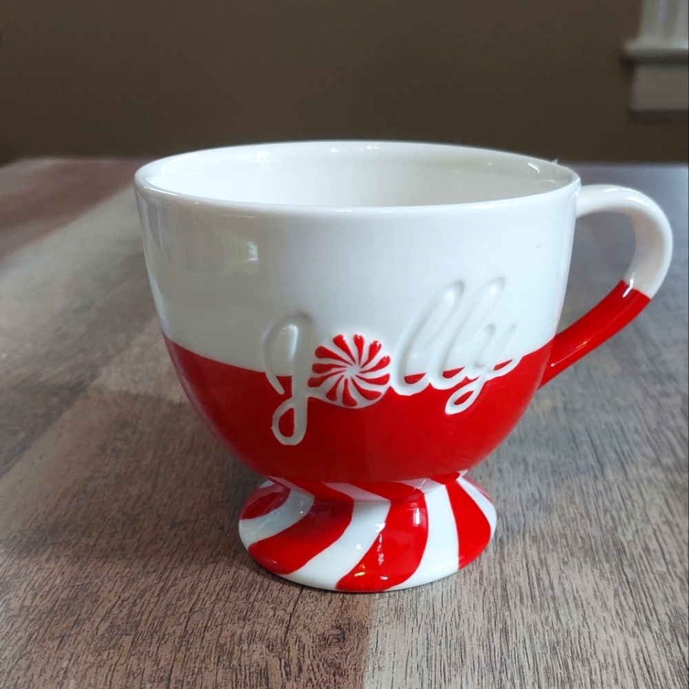Starbucks Coffee Holiday 2007 Red & White Jolly Footed Cup 12 Oz